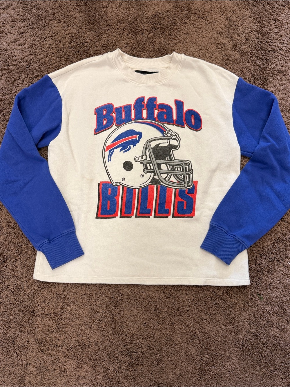 Buffalo Bills White and Royal Blue Crewneck Sweatshirt